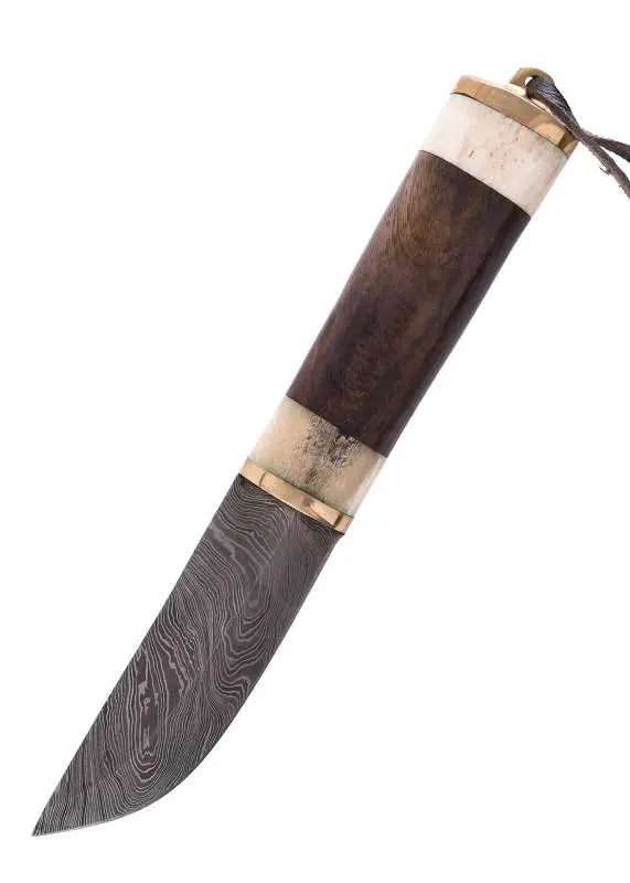 Couteau acier damas – Manche bois & os – Étui en cuir – Outdoor & Collection