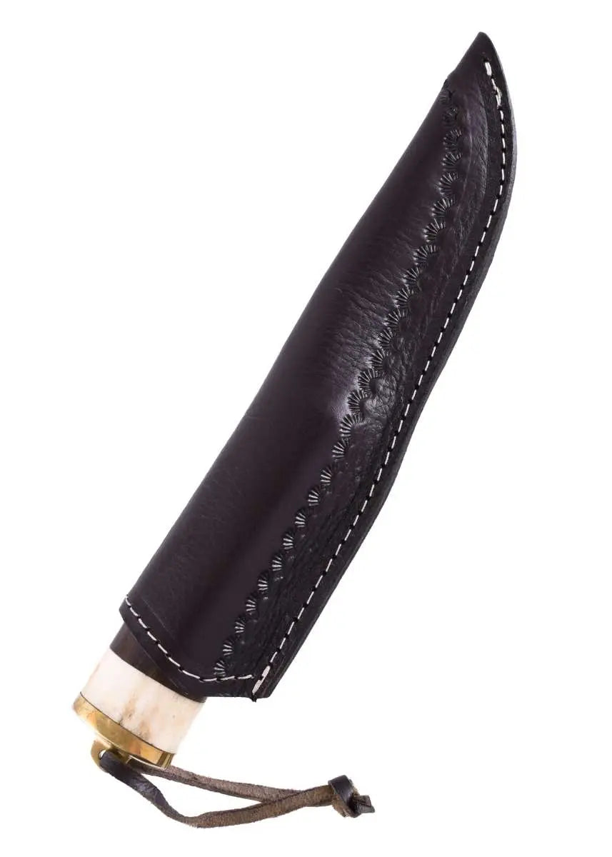 Couteau acier damas – Manche bois & os – Étui en cuir – Outdoor & Collection