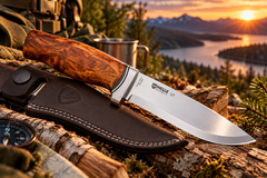 Helle GT 14C28N, couteau de chasse norvégien avec manche en bouleau madré