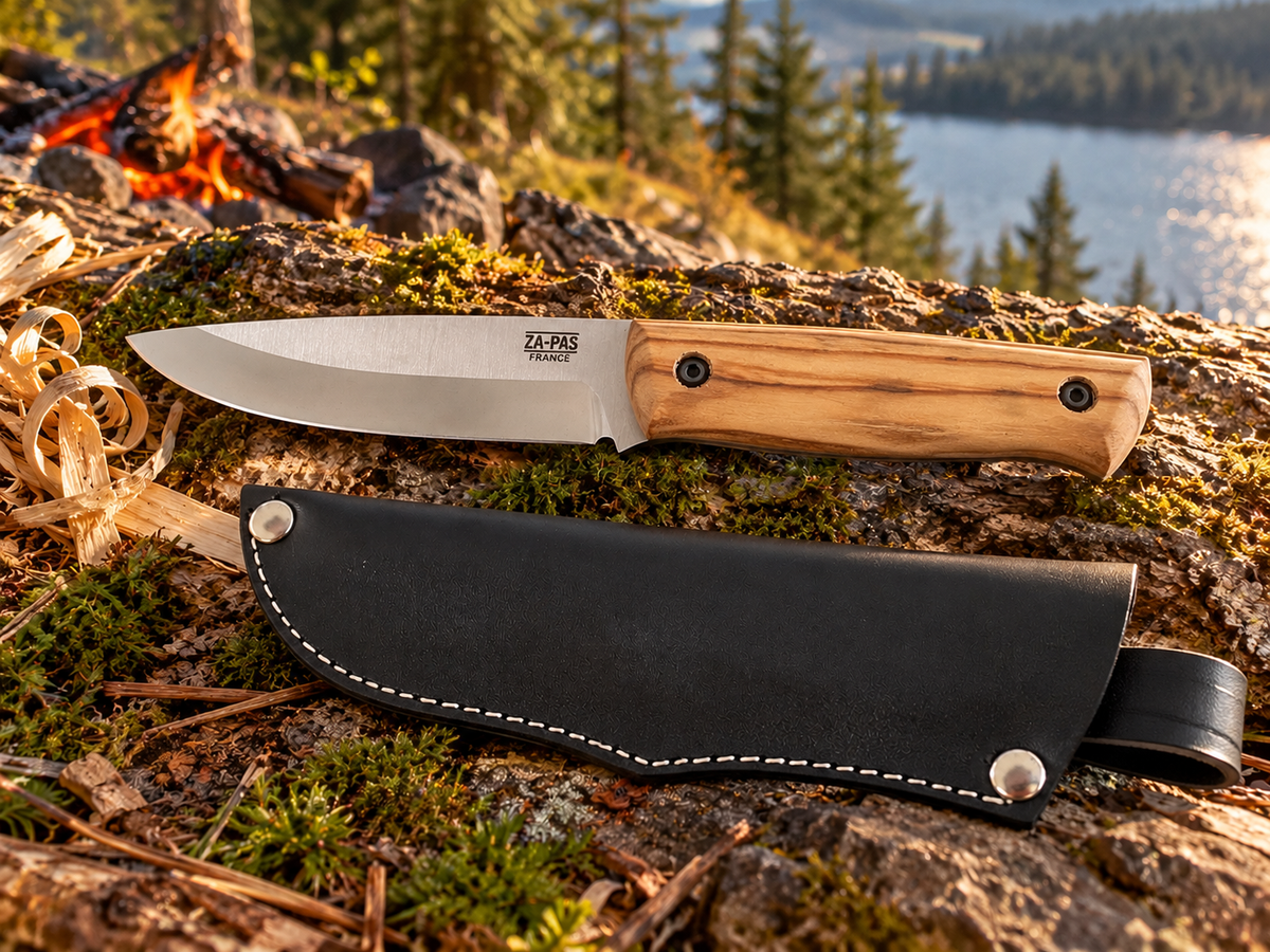 Couteau bushcraft ZA-PAS Ranger manche bois et lame fixe en extérieur