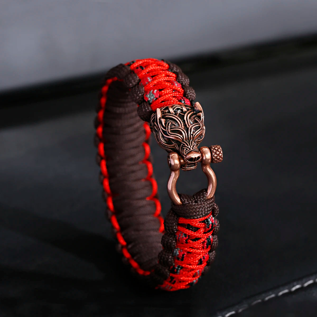 Bracelet Paracorde avec tête de dragon en cuivre vintage