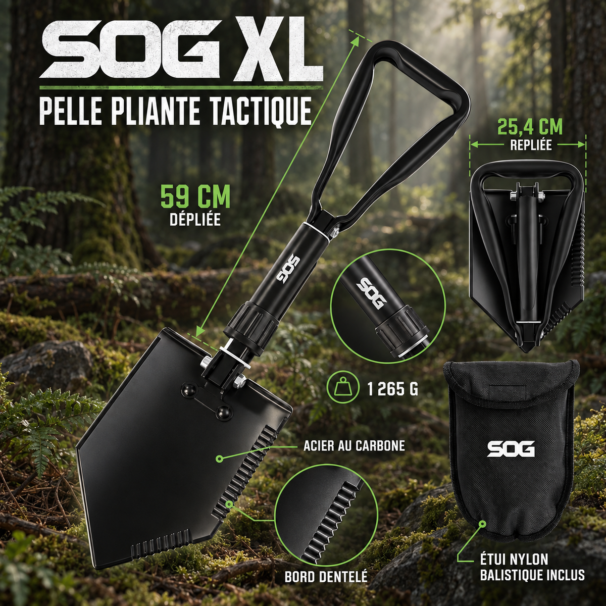 Pelle de survie pliante SOG XL Entrenching Tool – 59 cm