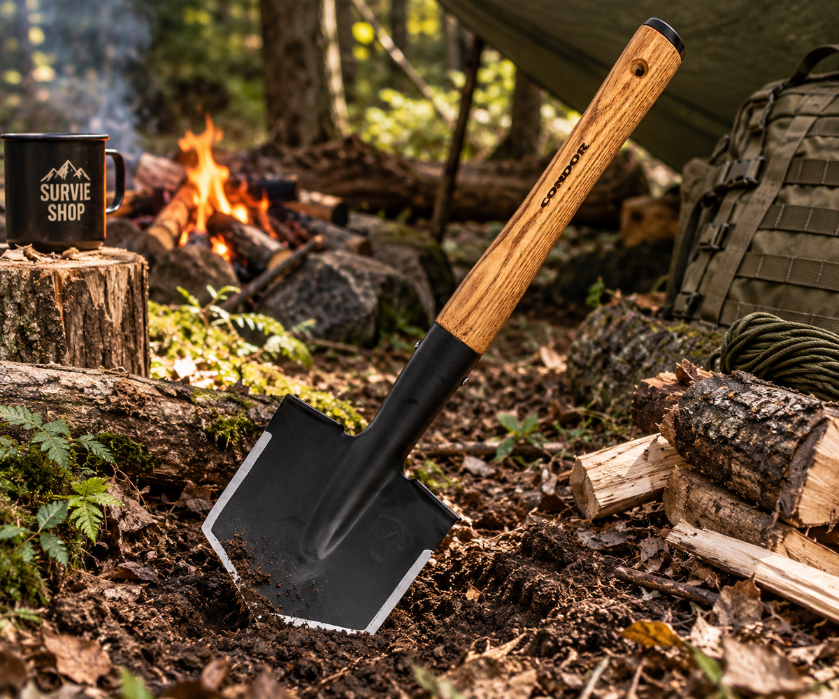 Pelle de survie Condor – Acier carbone 1045 & manche Hickory américain brûlé