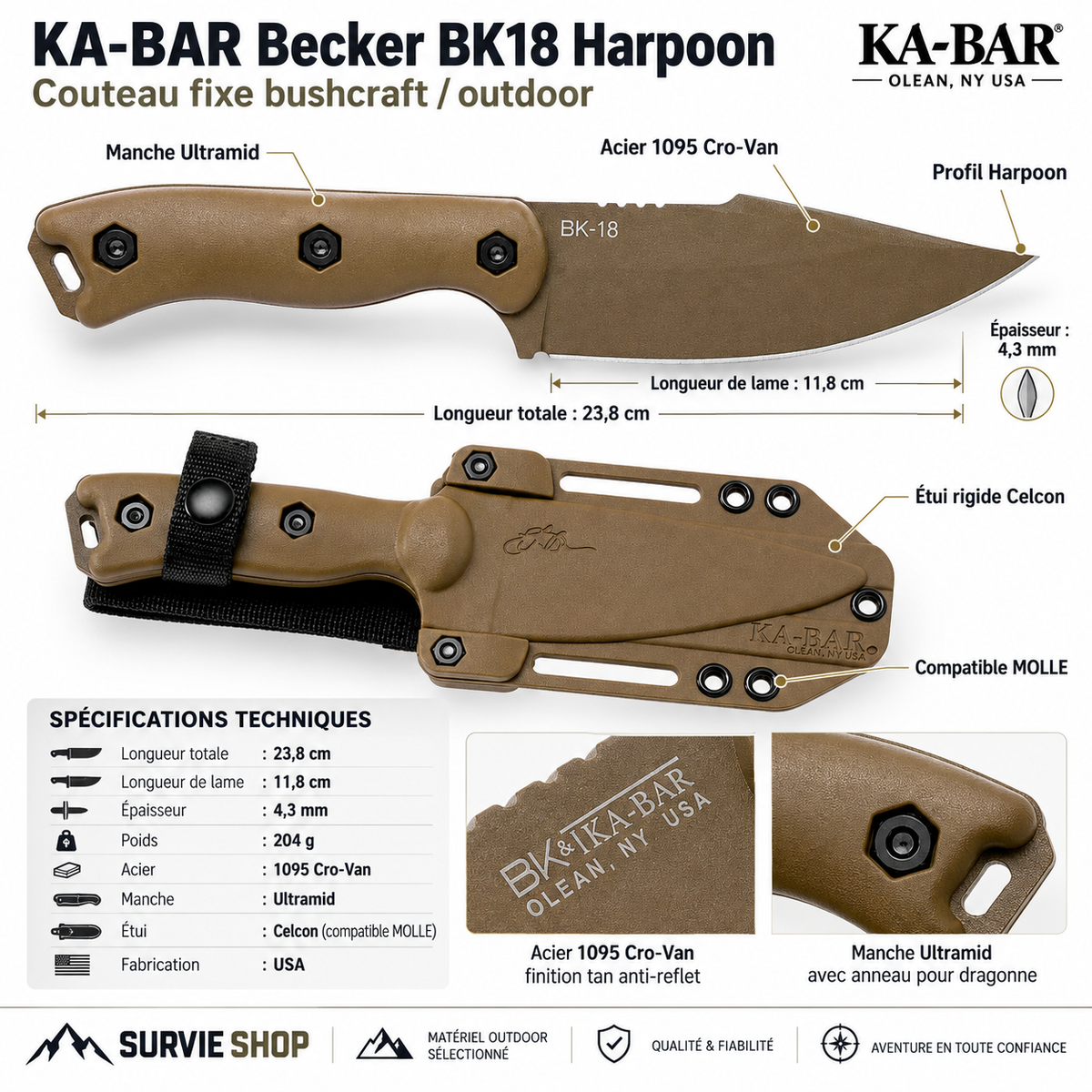 KA-BAR Becker BK18 Harpoon – conçu pour le terrain