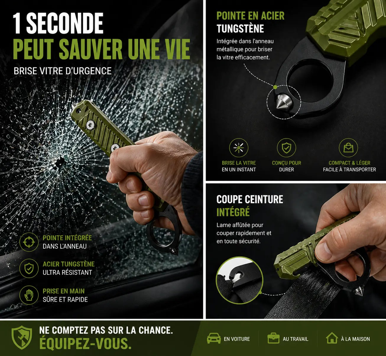 Marteau de sécurité pour voiture Brise-vitre Everyday Carry