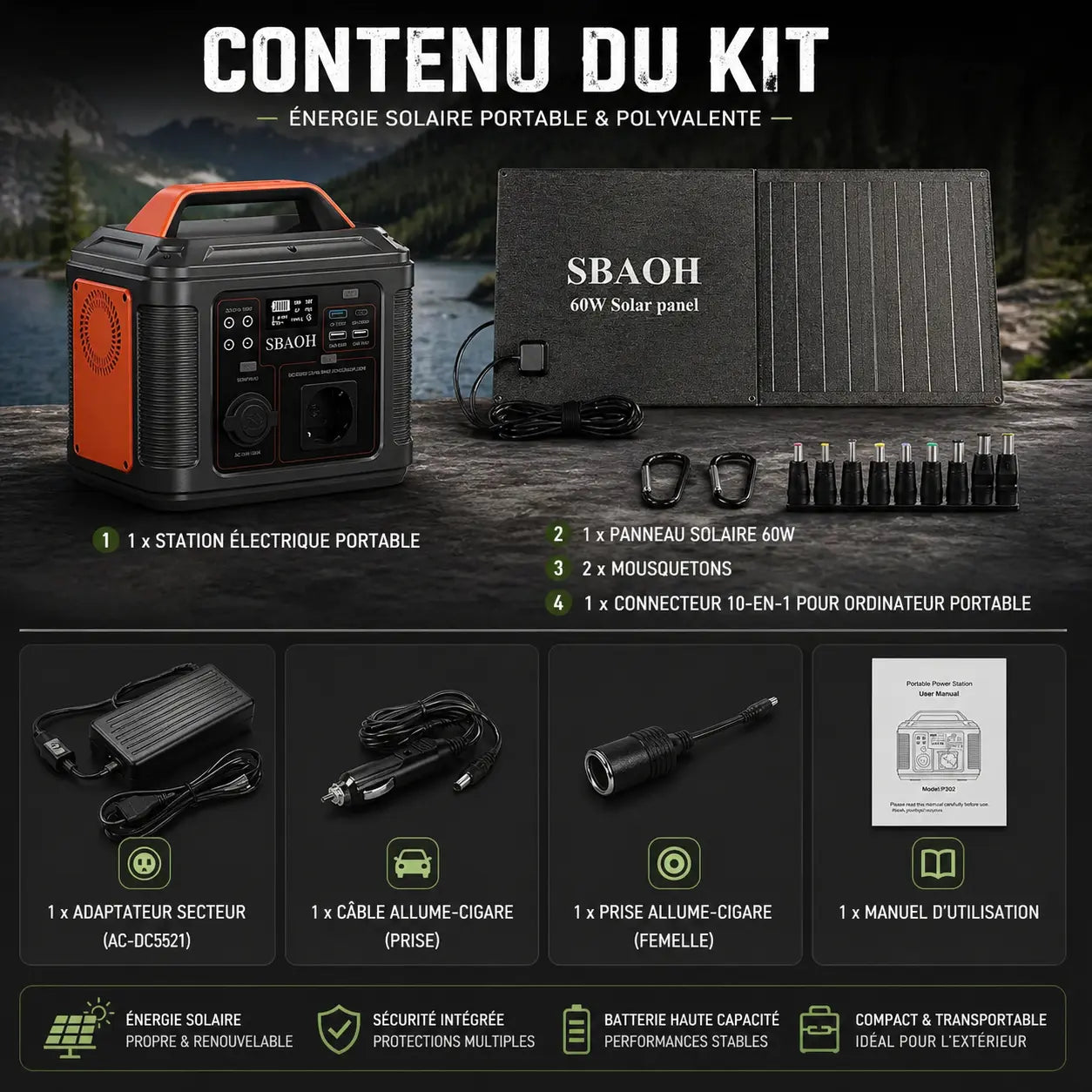 Station d’Énergie Portable 300W – Batterie 80 000 mAh Multi-Prises pour Camping et Secours