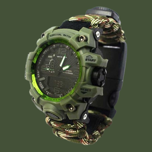 Survival Bracelet<br> with Watch - Camouflage