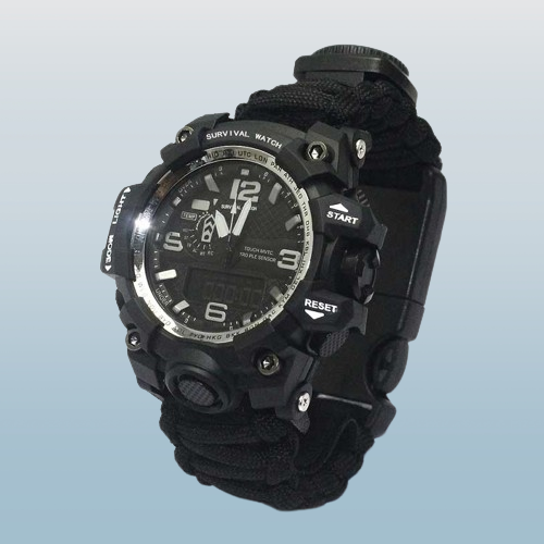 Survival Bracelet <br> with Watch - Black