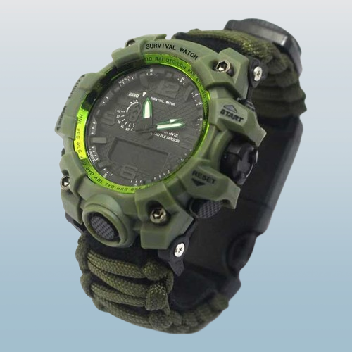 Survival Bracelet<br> with Watch - Green