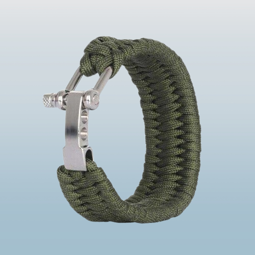 Paracord Wristband<br> with Shackle - Green