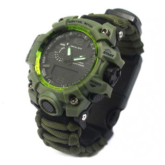 Bracelet de survie avec montre vert