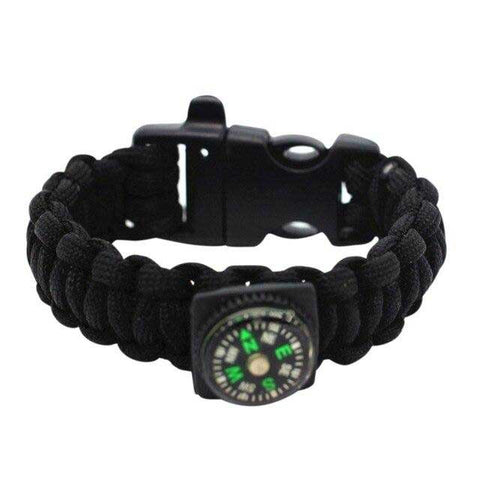 Paracord Wristband<br> with Compass - Black