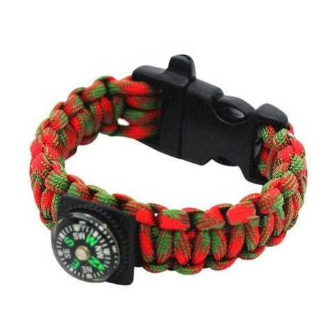 Paracord Wristband<br> with Compass - Red