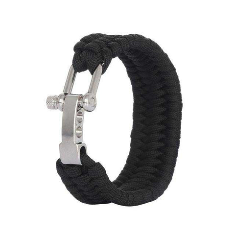 Paracord Wristband<br> with Shackle - Black